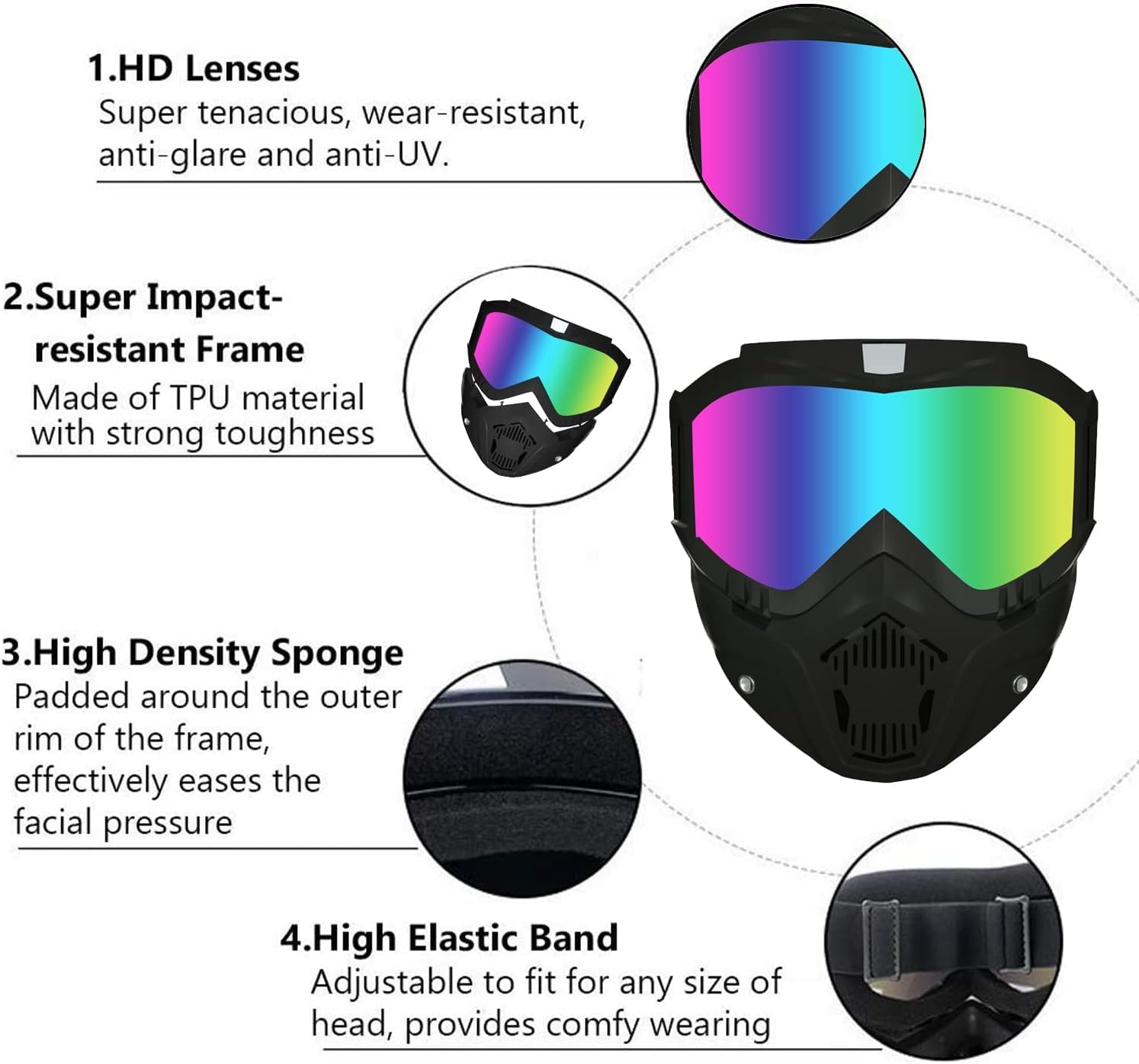 Motorcycle Goggle Mask With UV Protection And Detachable Shield