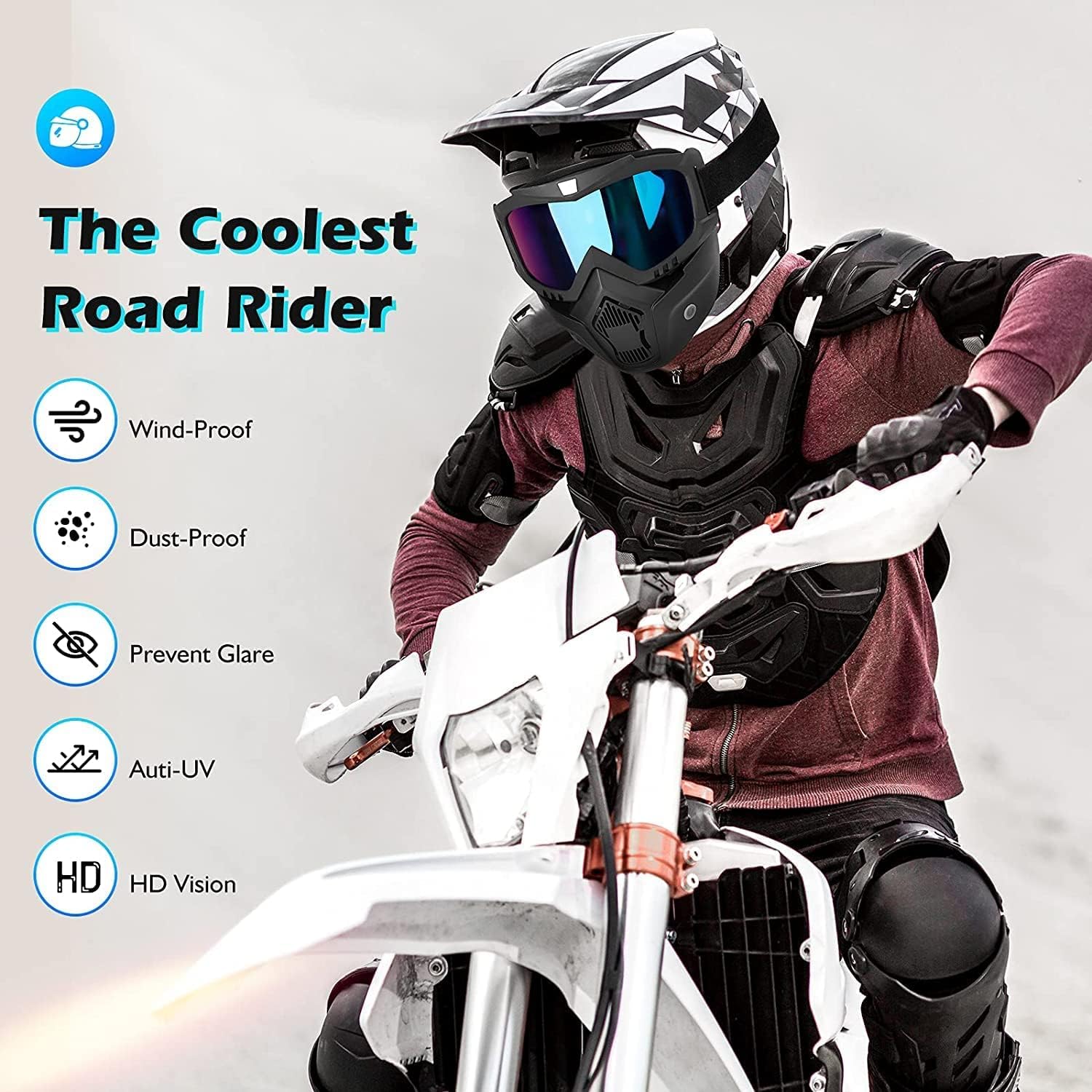 Motorcycle Goggle Mask With UV Protection And Detachable Shield